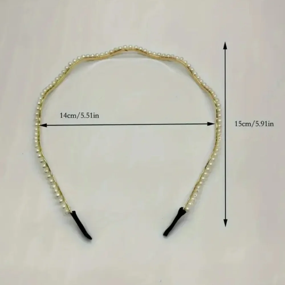 Pearl Headbands 7-Piece Set, Goldtone Metal With White Faux Pearls, Model 2